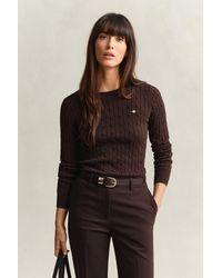 GANT - Stretch Cotton Cable Knit Crew Neck Sweater - Lyst