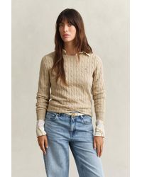 GANT - Cable Knit Crew Neck Sweater - Lyst
