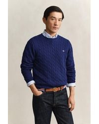 GANT - Cotton Cable Knit Crew Neck Sweater Rich - Lyst