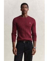 GANT - Cotton Cable Knit Crew Neck Sweater - Lyst