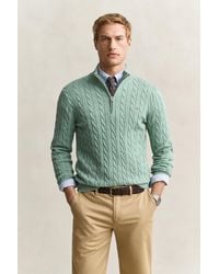 GANT - Cotton Cable Knit Half-Zip Sweater - Lyst