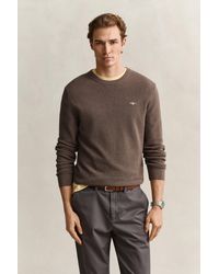 GANT - Textured Cotton Crew Neck Sweater - Lyst