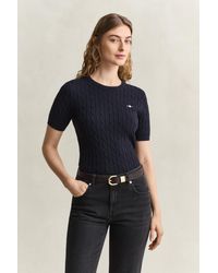 GANT - Stretch Cotton Cable Knit Sweater - Lyst