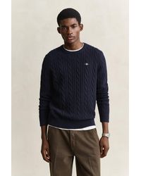 GANT - Lambswool Cable Knit Crew Neck Sweater Evening - Lyst