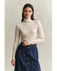 GANT - Stretch Cotton Cable Knit Turtleneck Sweater - Lyst