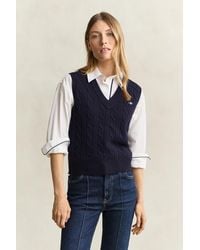 GANT - Lambswool Cable Knit Vest Evening - Lyst