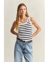 GANT - Striped Cable Knit Tank Top Eggshell - Lyst