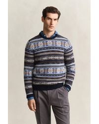 GANT - Fair Isle Crew Neck Sweater Evening - Lyst