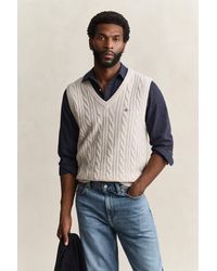 GANT - Lambswool Cable Knit Vest - Lyst
