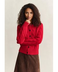 GANT - Wool Blend Cable Knit Cardigan Ruby - Lyst