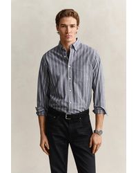 GANT - Striped Mélange Poplin Shirt Dark Melange - Lyst