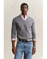 GANT - Cotton V-Neck Sweater Melange - Lyst