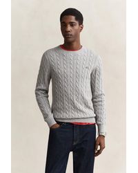 GANT - Cotton Cable Knit Crew Neck Sweater Melange - Lyst