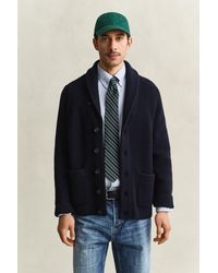 GANT - Ribbed Wool Blend Cardigan Evening - Lyst