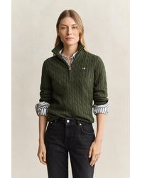 GANT - Stretch Cable Knit Half-Zip Sweater - Lyst