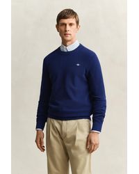 GANT - Textured Cotton Crew Neck Sweater Rich - Lyst