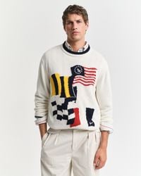 GANT - Flag Intarsia Cotton Crew Neck Sweater - Lyst