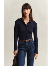 GANT - Slim Ribbed Polo Top Evening - Lyst