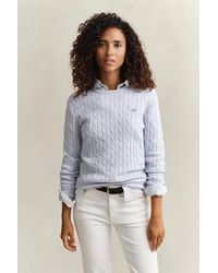 GANT - Stretch Cotton Cable Knit Crew Neck Sweater - Lyst