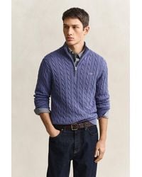 GANT - Cotton Cable Knit Half-Zip Sweater - Lyst