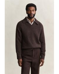 GANT - Wool Silk Blend Polo Sweater Dark Melange - Lyst