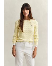 GANT - Stretch Cotton Cable Knit Crew Neck Sweater - Lyst