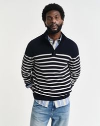 GANT - Striped Cotton Half-Buttoned Neck Sweater - Lyst
