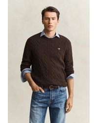 GANT - Lambswool Cable Knit Crew Neck Sweater - Lyst