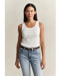 GANT - Cable Knit Tank Top Eggshell - Lyst