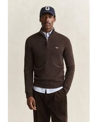 GANT - Lambswool Half-Zip Sweater Dark Melange - Lyst