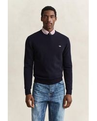 GANT - Lambswool Crew Neck Sweater Marine - Lyst