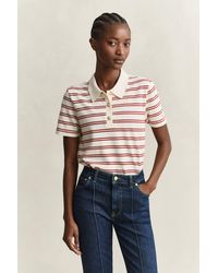 GANT - Striped Piqué Polo Top Cream - Lyst
