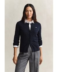 GANT - Stretch Cotton Cable Knit Cardigan - Lyst