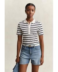 GANT - Striped Piqué Polo Shirt Eggshell - Lyst