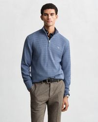 GANT - Mini Cable Knit Half-Zip Sweater Denim Melange - Lyst