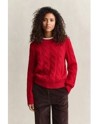 GANT - Wool Blend Cable Knit Sweater Ruby - Lyst