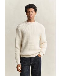 GANT - Textured Cotton Wool Mock Neck Sweater Cream - Lyst