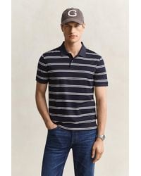 GANT - Striped Pima Cotton Polo Shirt Evening - Lyst