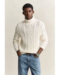 GANT - Wool Blend Turtleneck Sweater Cream - Lyst