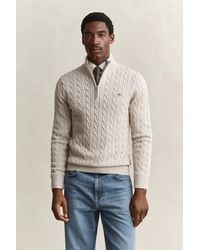 GANT - Cotton Cable Knit Half-Zip Sweater - Lyst