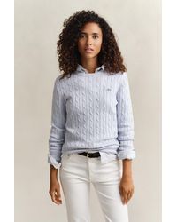 GANT - Cable Knit Crew Neck Sweater - Lyst