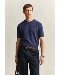 GANT - Slub Cotton Blend Short Sleeve Sweater Dark Melange - Lyst