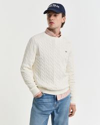 GANT - Cotton Cable Knit Crew Neck Sweater - Lyst