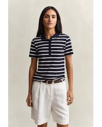 GANT - Striped Piqué Polo Shirt Evening - Lyst