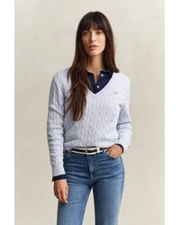 GANT - Cable Knit V-Neck Sweater - Lyst