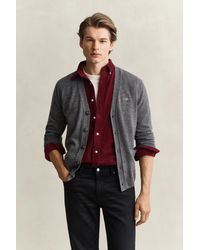 GANT - Lambswool V-Neck Cardigan Charcoal Melange - Lyst
