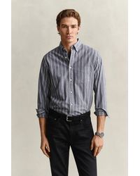 GANT - Striped Mélange Poplin Shirt Dark Melange - Lyst