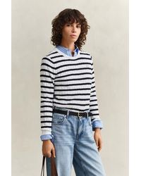 GANT - Striped Cable Knit Crew Neck Sweater Eggshell - Lyst