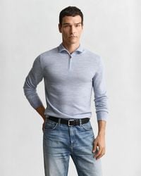GANT - Merino Wool Half-Zip Sweater Melange - Lyst