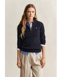GANT - Stretch Cotton Cable Knit Half-Zip Sweater - Lyst